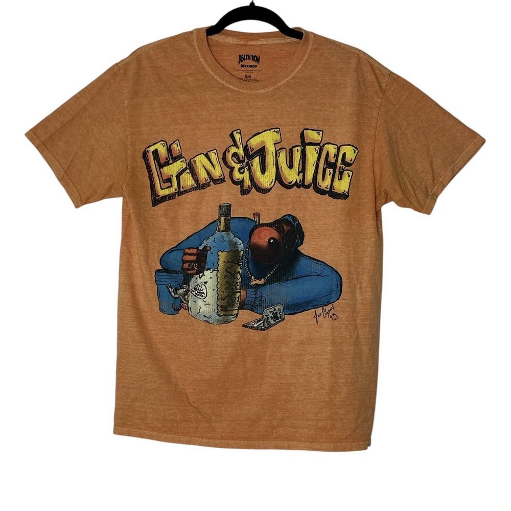 Death Row Records Gin & Juice Graphic Orange Washed Mens T-Shirt Sz M/L